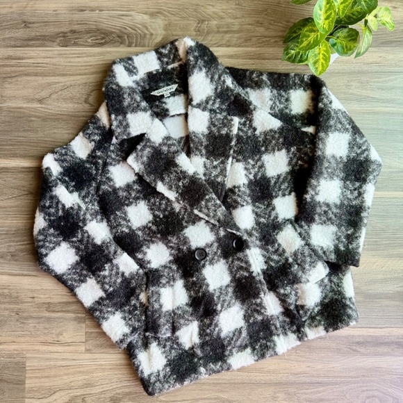 Davi & Dani Boucle Black White Plaid Coat Longline Chic Blazer Jacket Size M - Picture 2 of 15